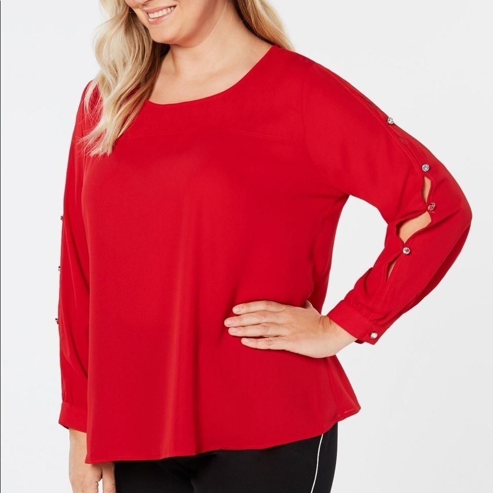 NY women collection red cutout long sleeve blouse3X